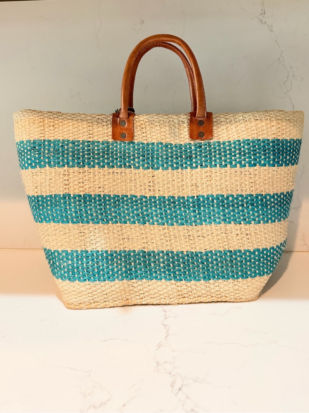 Mar Y Sol Collins striped seagrass pom pom tote - Picture 7 of 11